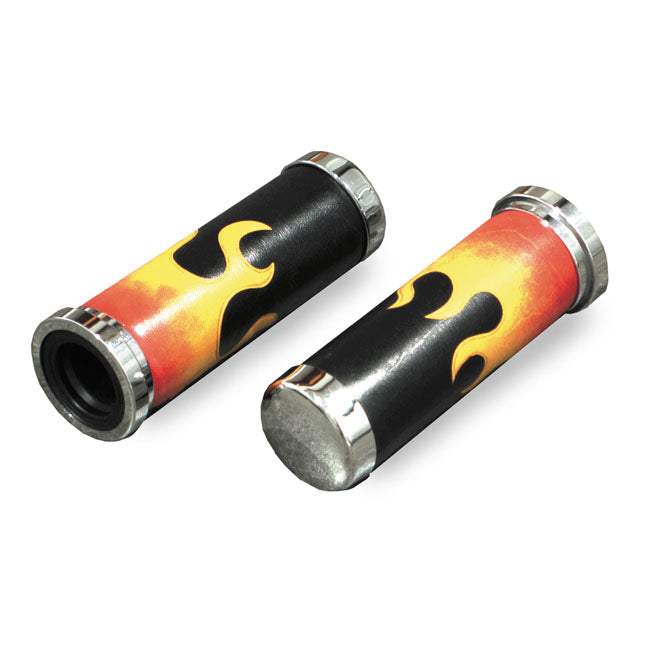 MCS Handlebar Grip Set, Flamed Leather Cushion – 1974–2025 H-D with 1" Diameter Grip Area