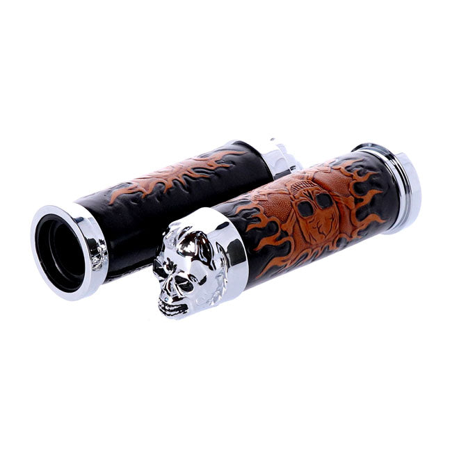 MCS Handlebar Grip Set, Cushion Skull Leather – 1974–2025 H-D with 1" Diameter Grip Area