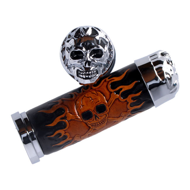 MCS Handlebar Grip Set, Cushion Skull Leather – 1974–2025 H-D with 1" Diameter Grip Area