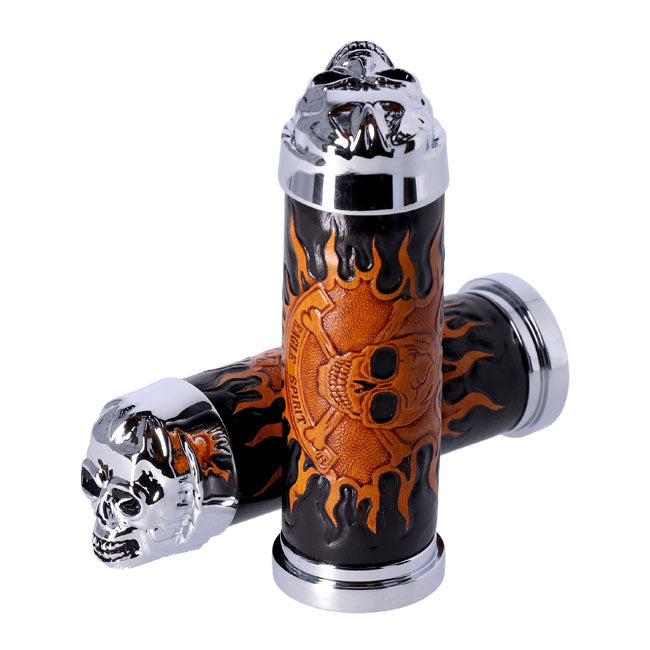 MCS Handlebar Grip Set, Cushion Skull Leather – 1974–2025 H-D with 1" Diameter Grip Area