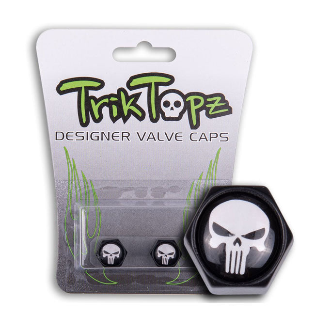Triktopz Block Skull Valve Caps. Black/White – Universal