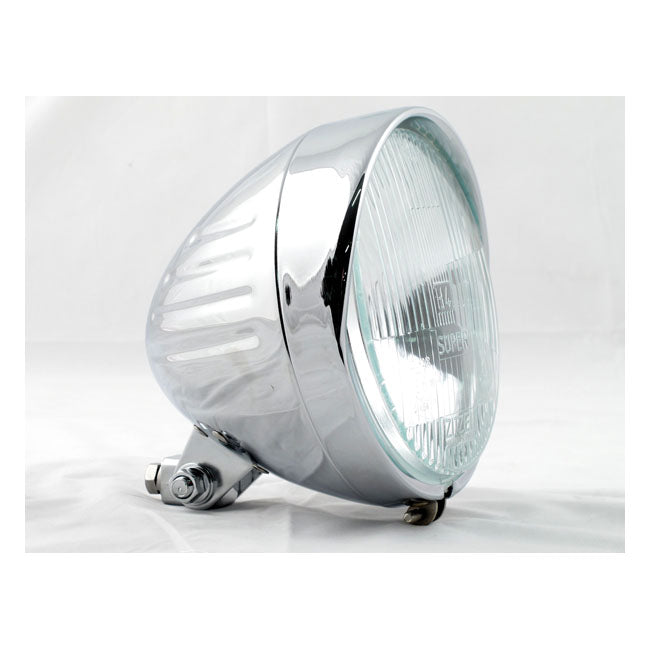 Motorcycle Storehouse 6-1/2" Ribbed Bullet Headlamp With Visor. Chrome