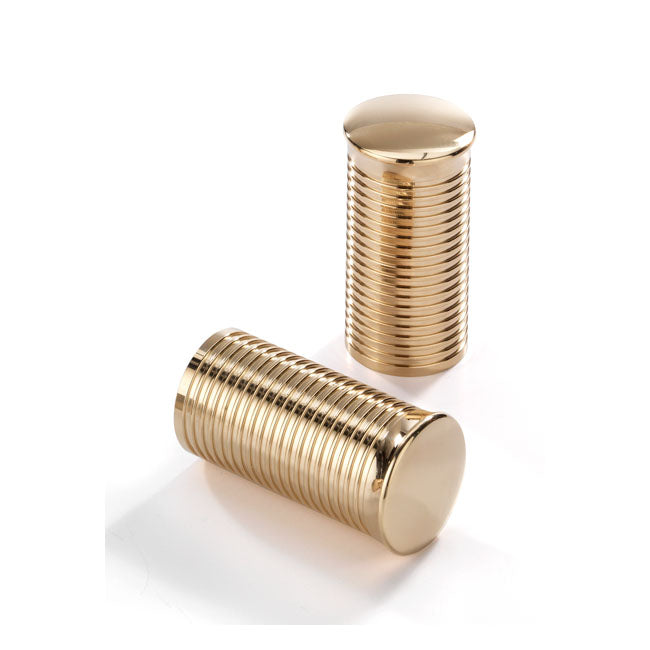 Kustom Tech FL Handlebar Grip Ends. Ribbed, Pol Brass – Kustom Tech FL Handlebar Grip Sets