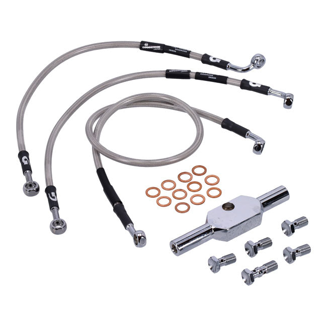 MCS by Goodridge Brake Line Front, Stainless Clear Coated – 2004–2007 FLHRS; Flhrsi Road King Custom