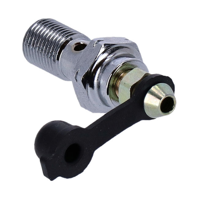 M10 x 1.00 banjo bolt w/bleed nipple. Chrome