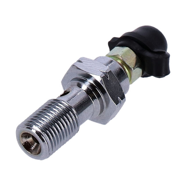 M10 x 1.00 banjo bolt w/bleed nipple. Chrome