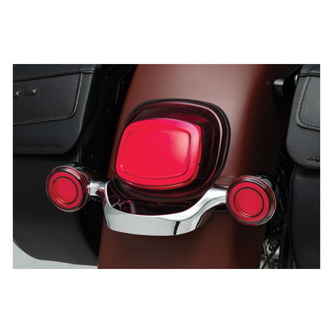 Kuryakyn rear Tracer LED turn signal insert set. Red lens Touring:19-22 FLHT; 04-05 FLHTCSE; 06-13 FLHTCUSE; 14-15 FLHTKSE; 04-09 FLTR/I; 11-13 FLTRU; 2011 FLTRUSE; 04-07 FLHRS/I; 02-03 & 07-08 FLHRSE;  06-09 FLHX/I.   Softail: 18-21 FLHC; 18-22 FLHCS; 18