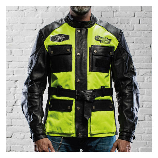 Holy Freedom Quattro Vision Leather Jacket Black/Fluo Yellow – Male EU Size S