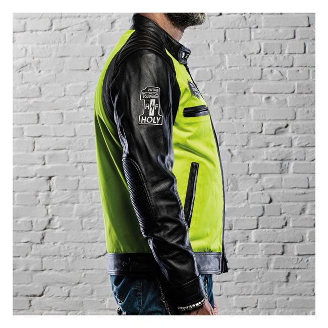 Holy Freedom Zero Vision Leather Jacket Black/Fluo Yellow – Male EU Size S
