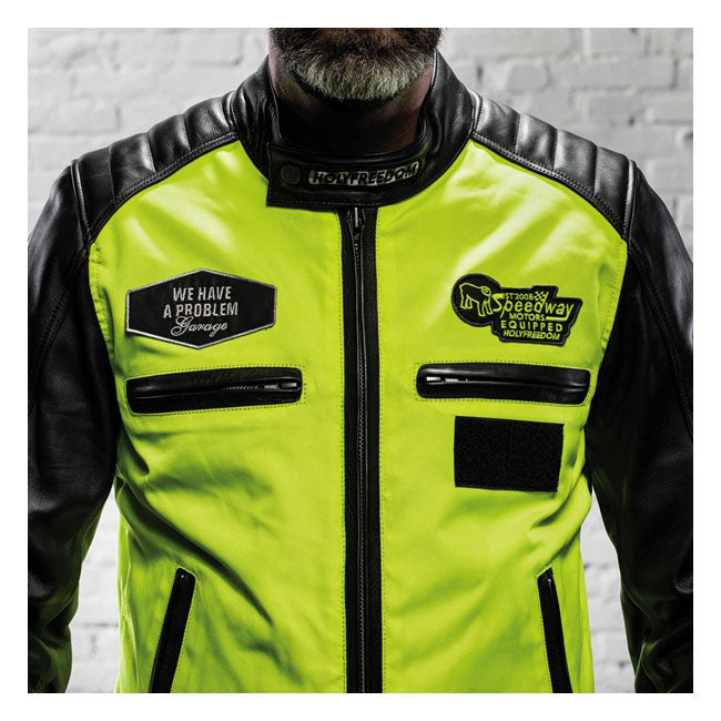 Holy Freedom Zero Vision Leather Jacket Black/Fluo Yellow – Male EU Size S