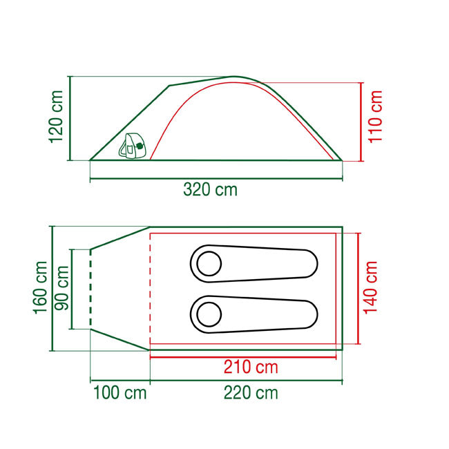 Coleman Darwin 2+ Tent Dark Grey/Army Green – 330x200x130 cm