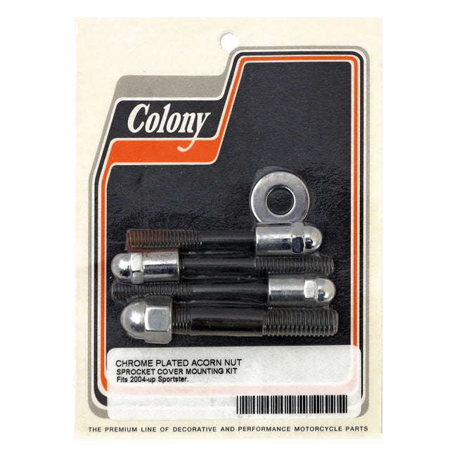 Colony Sprocket Cover Mount Kit. Chrome Acorn – 2004–2022 XL Sportster