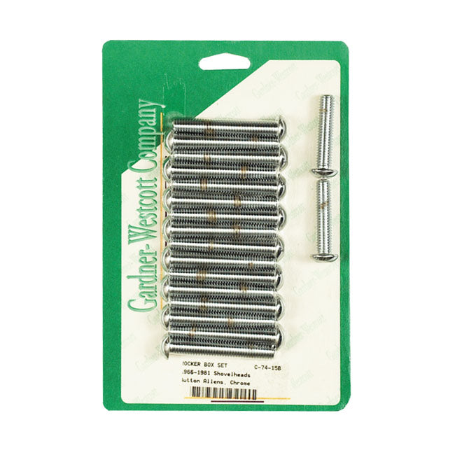 Gardner-Westcott Shovel Rocker Box Bolt Kit. Buttonhead, Chrome – 66-E81 Shovelhead