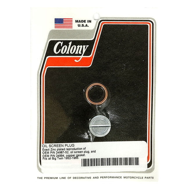 Colony OEM Style Slotted Plug Oil Screen Crankcase. Zinc – 1952–1965 Big Twin