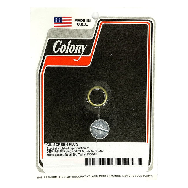 Colony OEM Style Slotted Plug Oil Screen Crankcase. Zinc – 1966–1969 Big Twin