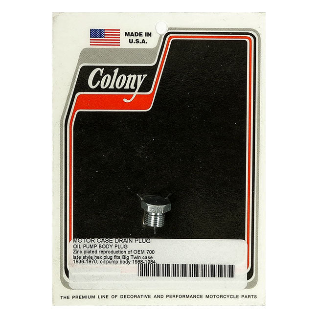 Colony Crankcase Drain Plug / Oil Pump Plug. Zinc – Crankcase: 1936–1970 Big Twin; 1937–1973…