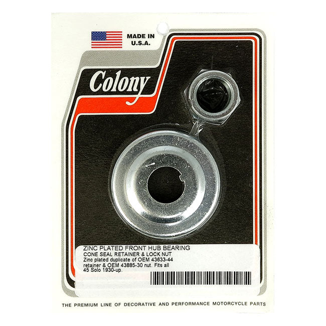 Colony Wheel Bearing Cone Seal Retainer & Nut Kit. Zinc – 1930–1952 45" (750cc) Solo Flathead
