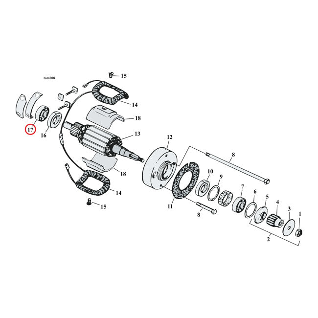 MCS Ball Bearing, Brush End Generator – 1949–1957 FL; 1954–1957 K; XL Sportster