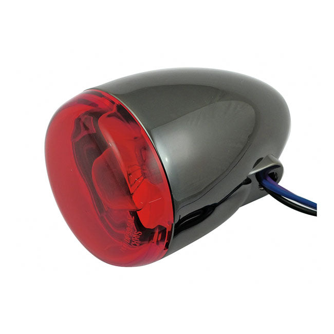 Chris Products Bullet Turn Signal. Black Nickel. Red Lens