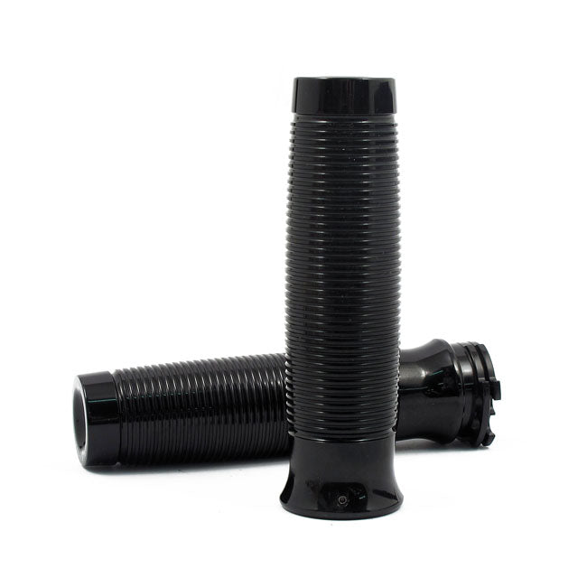 Rough Crafts, Groove Grips For 1" Handlebars. Black for 74-20 H-D With Single Or Dual Throttle Cables (Excl. Street)