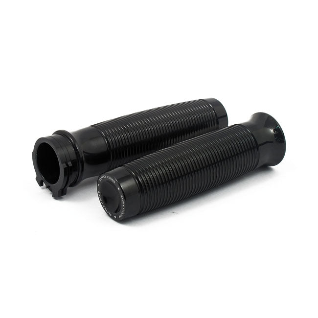 Rough Crafts, Groove Grips For 1" Handlebars. Black for 74-20 H-D With Single Or Dual Throttle Cables (Excl. Street)