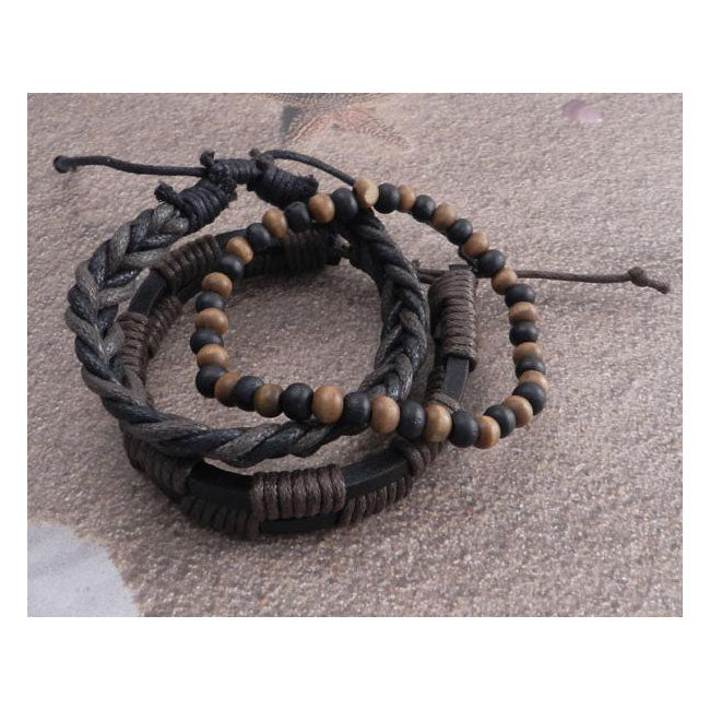 Amigaz Rope Sliders & Wood Bead Bracelet Brown