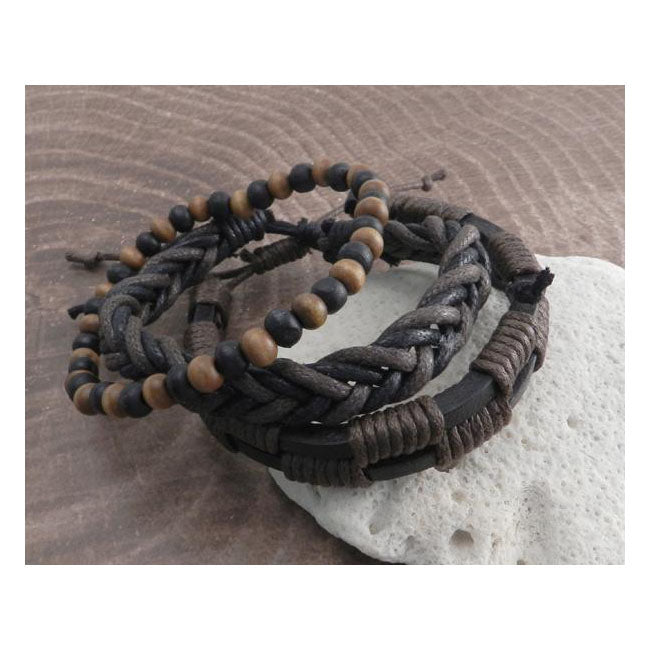 Amigaz Rope Sliders & Wood Bead Bracelet Brown