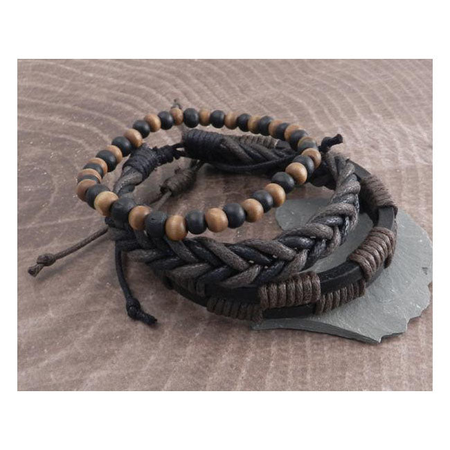 Amigaz Rope Sliders & Wood Bead Bracelet Brown