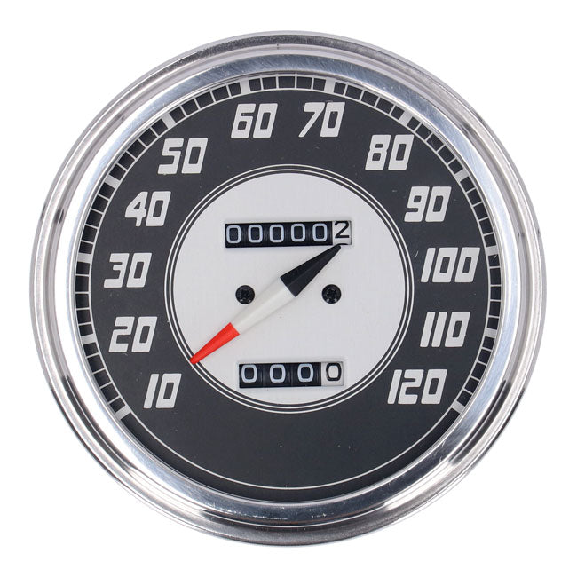 MCS FL Speedometer, ''46-47 Face'', Silver/Black. 2.24:1 Mph