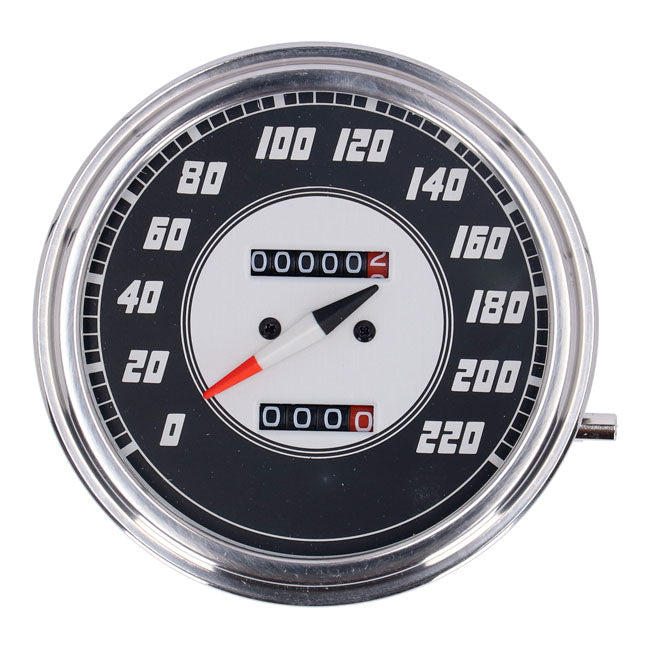MCS FL Speedometer, ''46-47 Face'', Silver/Black. 2:1 Kmh