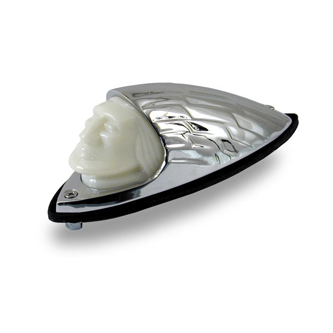 MCS Indian Head Front Fender Light. Chrome, White Lens – 80-Up FL; FLT/Touring; FLHT; FLT/Touring…