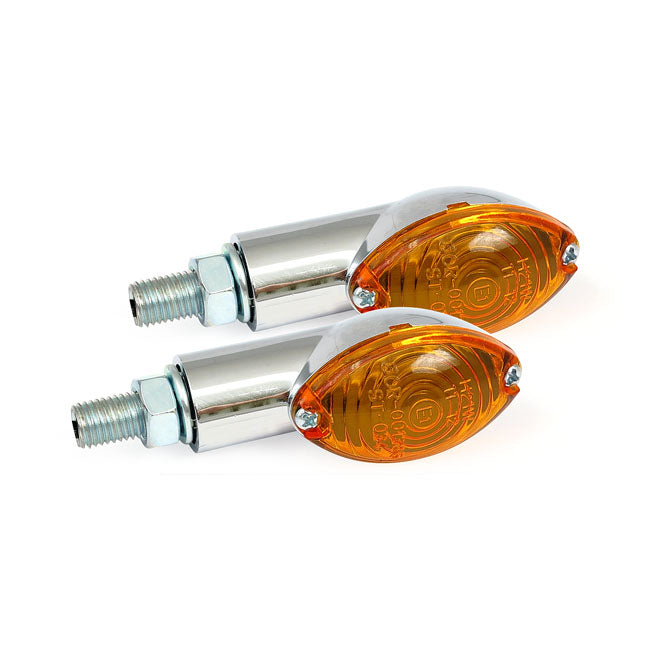 MCS Cateye Mini Turn Signals 20mm Stem, Chrome with Amber Lens