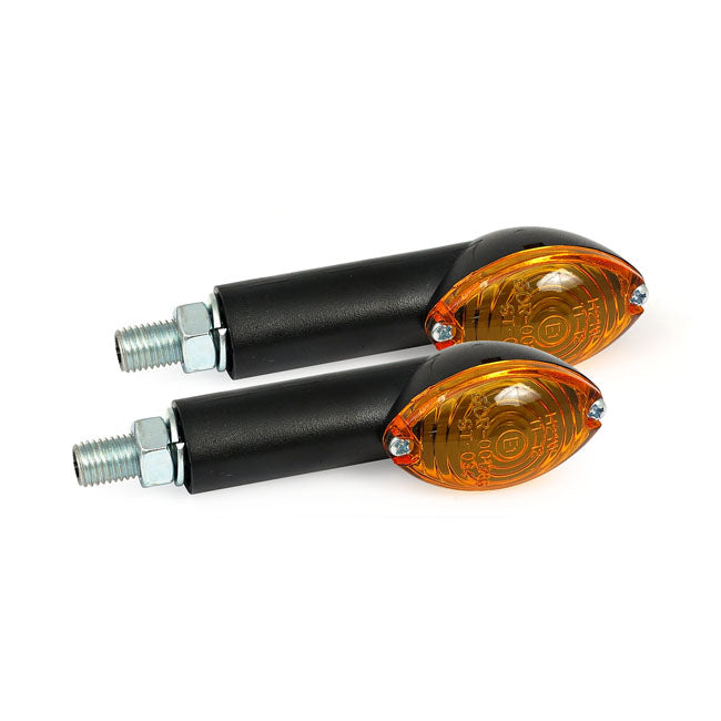MCS Cateye Mini Turn Signals 40mm Stem, Black with Amber Lens