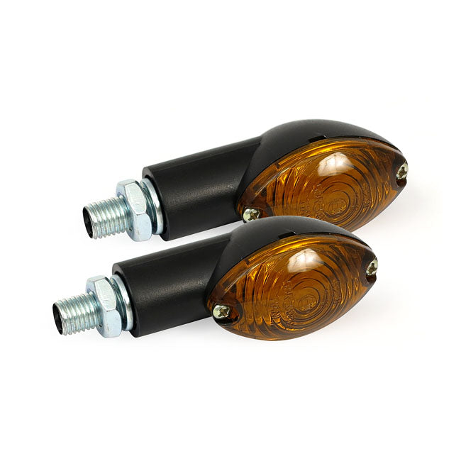 MCS Cateye Mini Turn Signals 20mm Stem, Black with Dark Lens