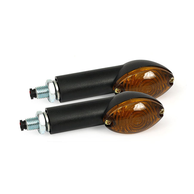 MCS Cateye Mini Turn Signals 40mm Stem, Black with Dark Lens
