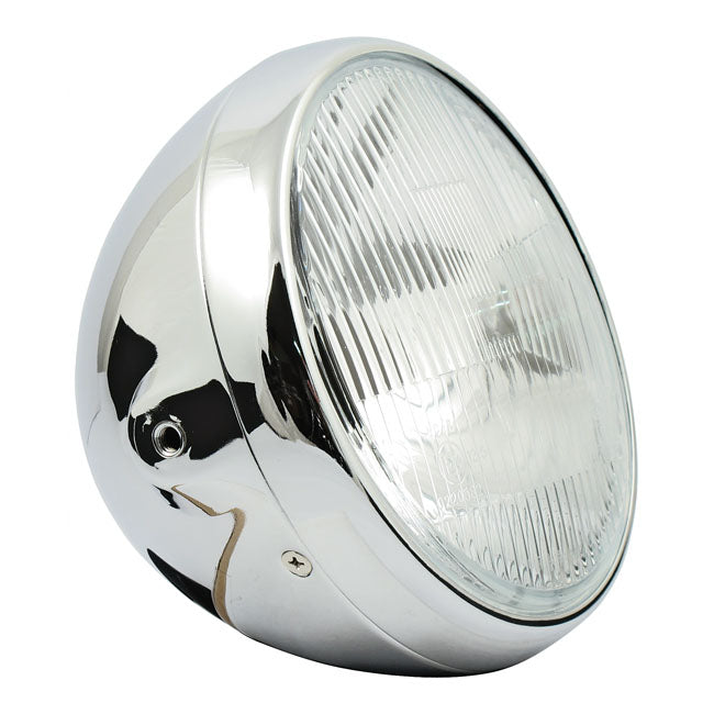 MCS British Style 7" H4 Headlamp. Side Mount. Chrome