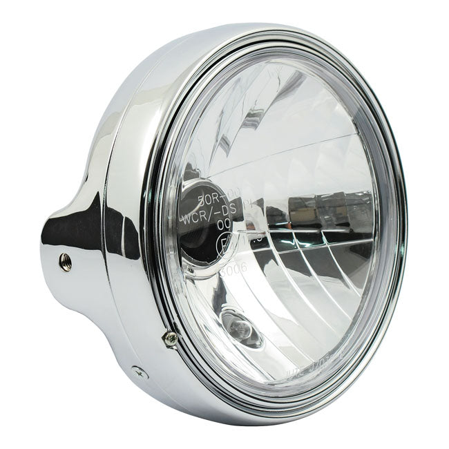 MCS LTD Style 7" H4 Headlamp. Side Mount. Clear Lens. Chrome