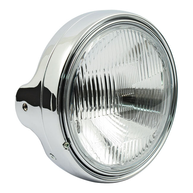 MCS LTD Style 7" H4 Headlamp. Side Mount. Chrome