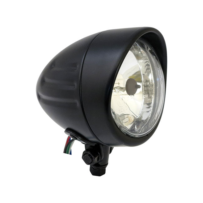 MCS Bullet 4" H4 Headlamp. Ribbed & Visor. Black