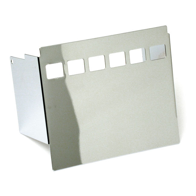 MCS Battery Side Cover, Smooth with 6-Hole Window. Chrome – 1973–1985 4-Speed Electric Start FX…