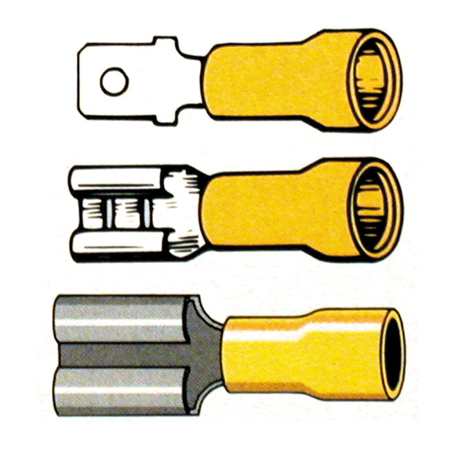Standard Connectors, Slide-on Terminal PVC, Crimp. Yellow 1/4" Male