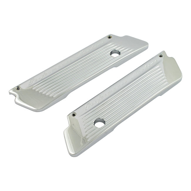 Pm Saddlebag Latch Covers Fluted, Chrome for 93-13 Flt/Touring (With Hard Bags)