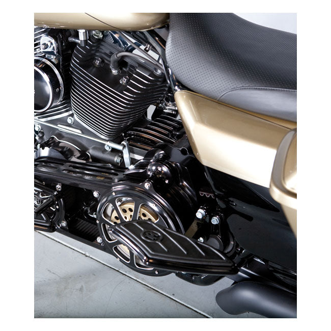 Pm Contour Passenger Floorboards, Black for 86-20 Flt/Touring; 86-20 FL Softail; 06-17 Dyna. (Models With Passenger Floorboard Support Brackets Only)