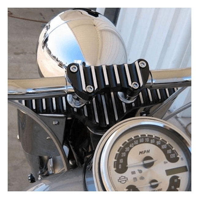Covington's, Handlebar Top Clamp. Finned, Black Cc for Various 73-20 Big Twin, XL (Excl. Flt/Touring). With 1" Diameter Bars
