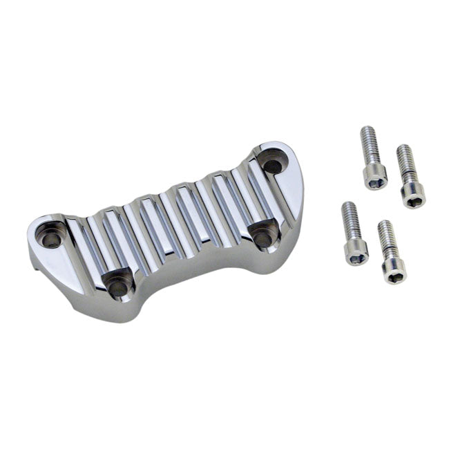 Covington's, Handlebar Top Clamp. Finned, Chrome for Various 73-20 Big Twin, XL (Excl. Flt/Touring). With 1" Diameter Bars