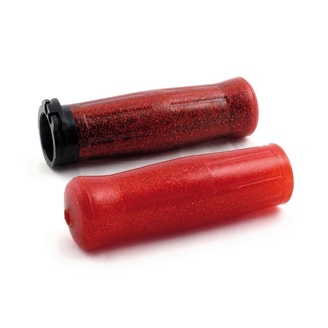 Avon Grips Avon Old School Grips Coke Bottle Look, Red Sparkle – 1996–2022 H-D with Dual Throttle Cables