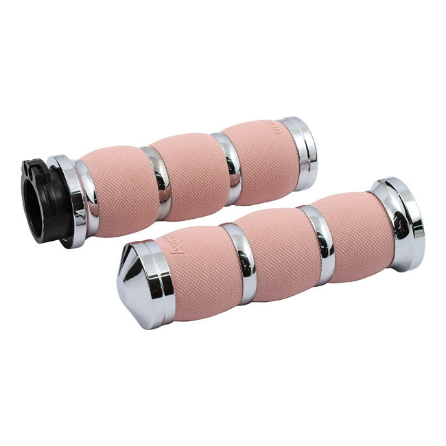 Avon Grips Avon Air Cushioned Grips, Chrome/Pink – 1996–2022 H-D with Dual Throttle Cables