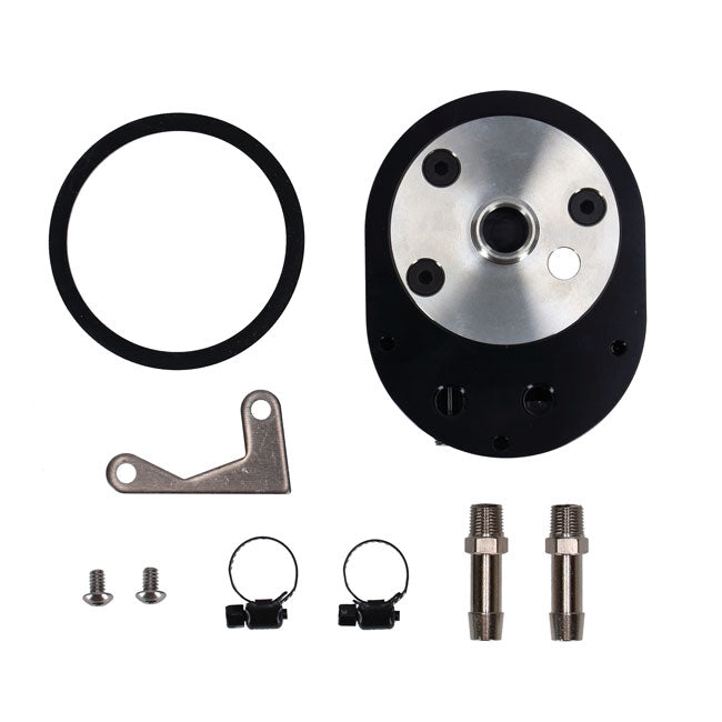 Jagg Offset Oil Filter Adapter with VRP. Black – 1995–1999 Fuel Injected Evo Big Twin…