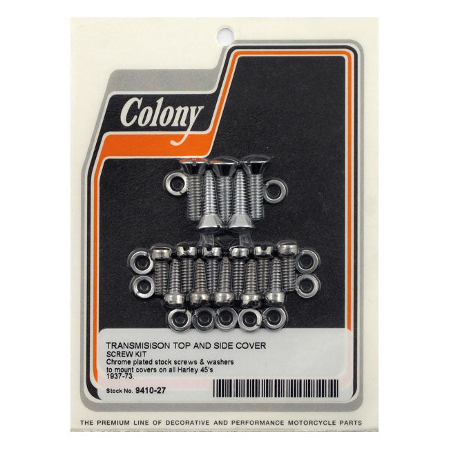 Colony Transmission Top & Side Cover Screw Kit. Chrome – 1937–1973 45" Flathead