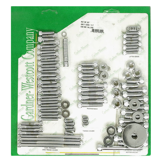 Gardner-Westcott Motor Screw Set, Chrome Allen – 2007–2008 FLT/Touring